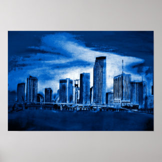 Poster Miami Skyline en bleu