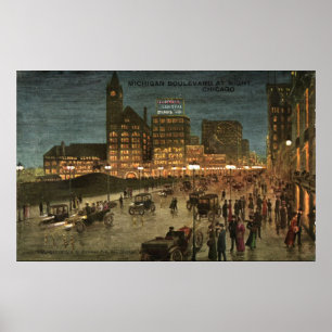 Poster Michigan Boulevard at Night, Chicago 1911 Carte po
