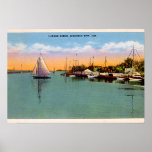Poster Michigan City Indiana Harbour Scene