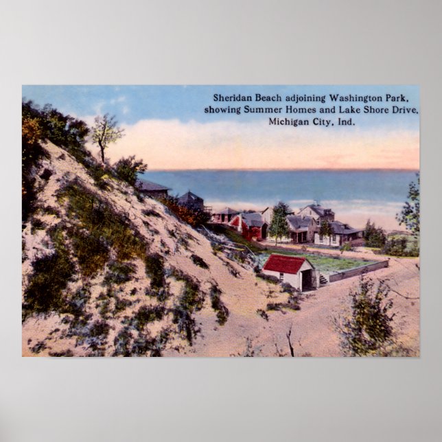 Poster Michigan City Indiana Sheridan Beach, vers 1910 (Devant)