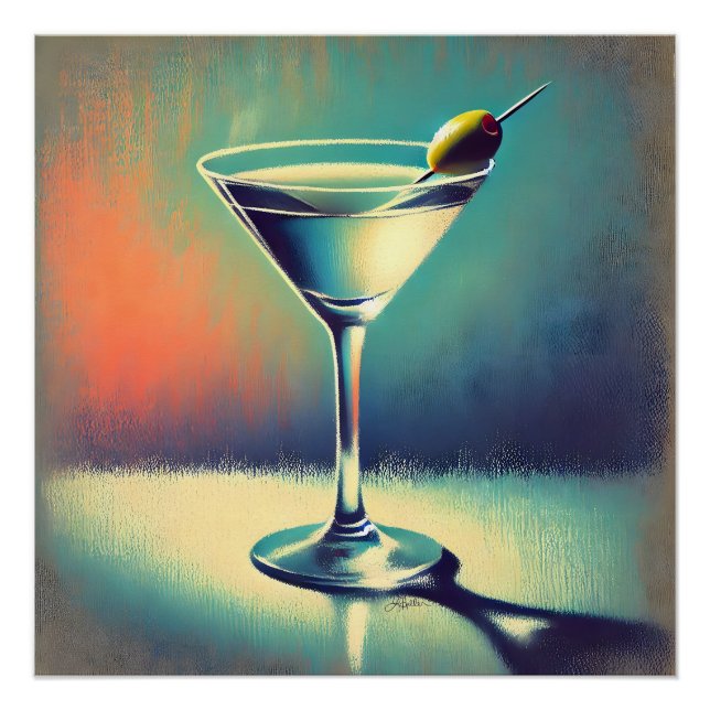 Poster Mid Century I Love The Blues Martini Art (Devant)