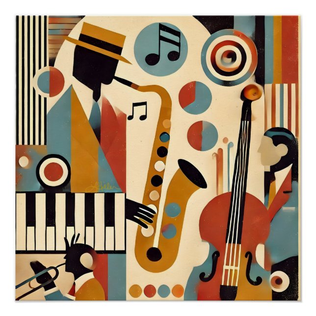 Poster Mid Century Jazz Age Modern Minimalist Trio (Devant)