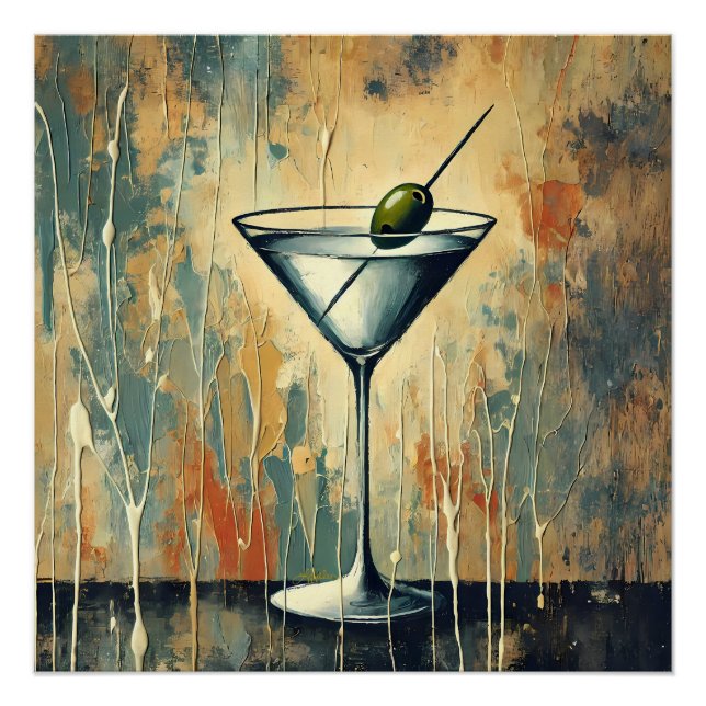 Poster Mid Century Mixed Media Martini Art (Devant)