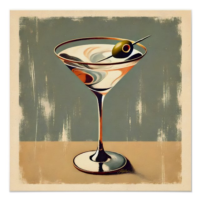 Poster Mid Century Modern 1 Peinture de Martini aux olive (Devant)