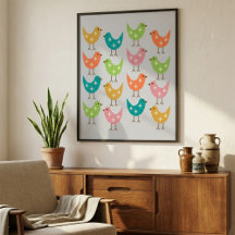 Mid Century Modern Colorful Atomic Birds Pattern 