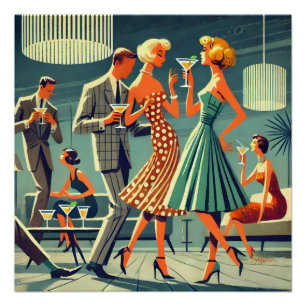 Poster Mid Century Modern Martini Dance Cocktail Party