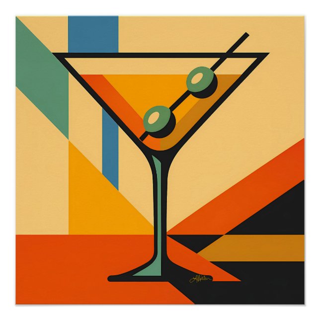 Poster Mid Century Modern Sunrise Bauhaus Martini (Devant)