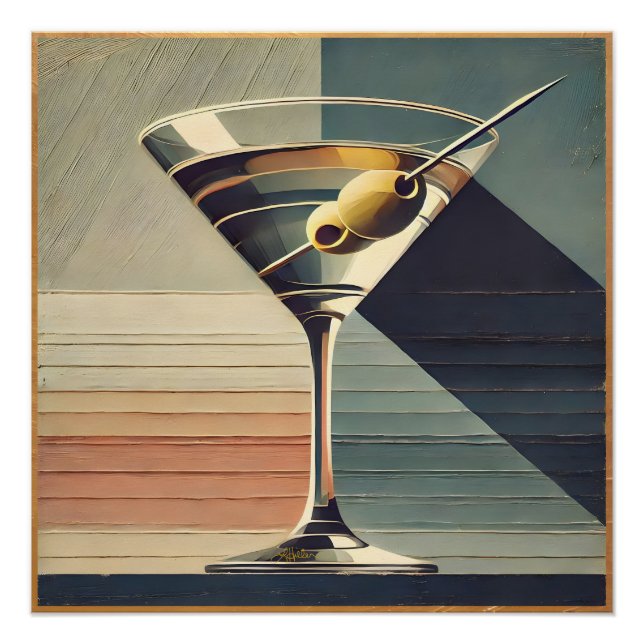 Poster Mid Century Moderne 2 Olive Martini Cocktail Heure (Devant)