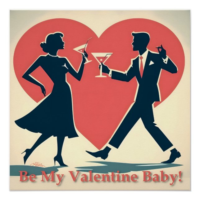 Poster Mid Century Valentine moderne Hip Dancing Couple (Devant)