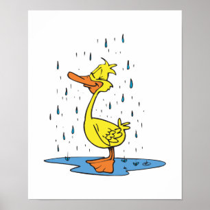 Poster mignon canard à flaque sous la pluie