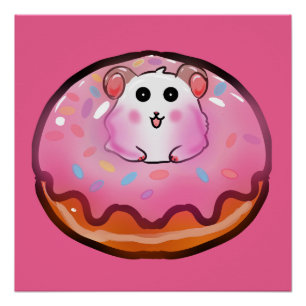 Poster Mignon Hamster Kawaii dans l'Art de Beignet Rose G