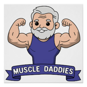 Poster Mignon Papa Musclé Kawaii Barbu Bodybuilder