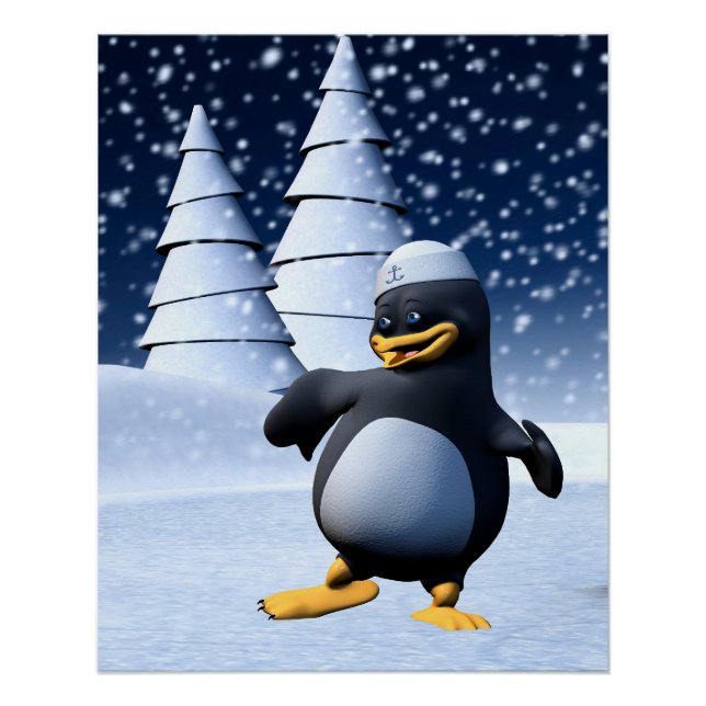 Poster Mignon pingouin marin d'hiver Art de vacances enne (Devant)