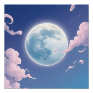 Poster Mignonne illustration lunaire dans le ciel nocturn