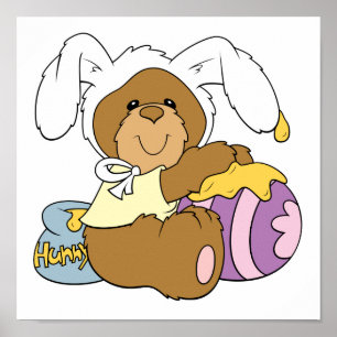 Poster Mignonne ours lapin de Pâques