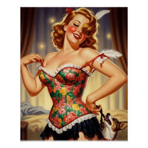 Poster Mignonne rousse fille avec chien