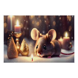 Poster Mignonne souris fête Noël