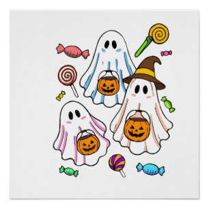 Poster Mignons fantômes effrayants d'Halloween & friandis