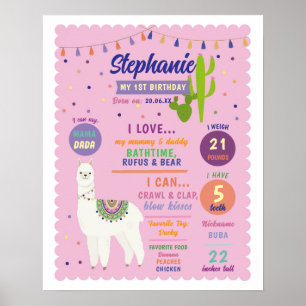 Poster Milestone Llama Girls 1st Cactus Alpaca