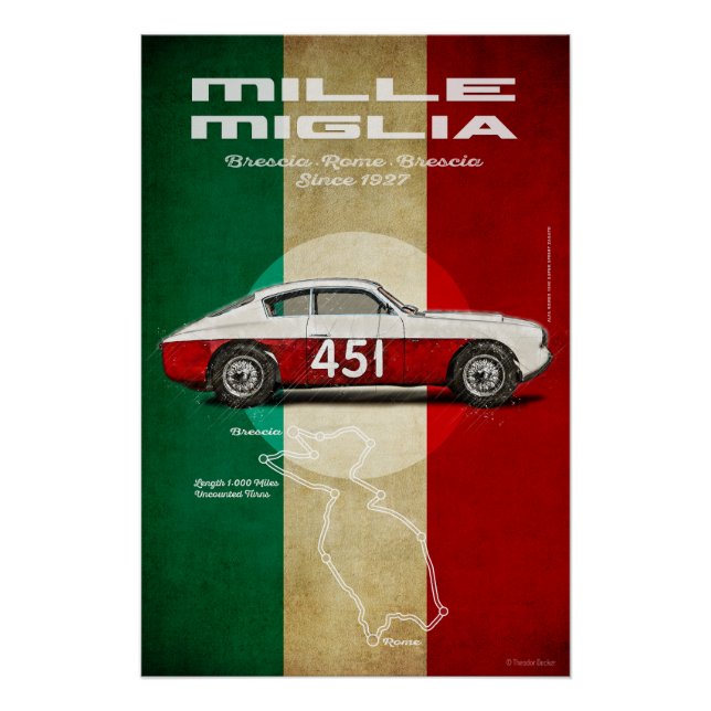Poster Mille Miglia Vintage Alfa Romeo 1900 (Devant)