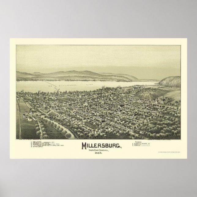Poster Millersburg, PA Carte panoramique - 1894 (Devant)