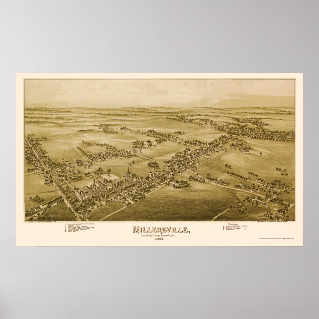 Poster Millersville, PA Carte panoramique - 1894 (Devant)