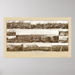 Poster Milwaukee, WI Carte panoramique - 1882