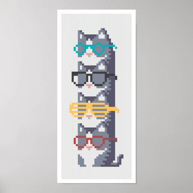 Poster Mini Chats En Verres Pile Pixel Art (Devant)