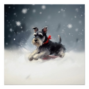 Poster Miniature Schnauzer Noël neige hiver