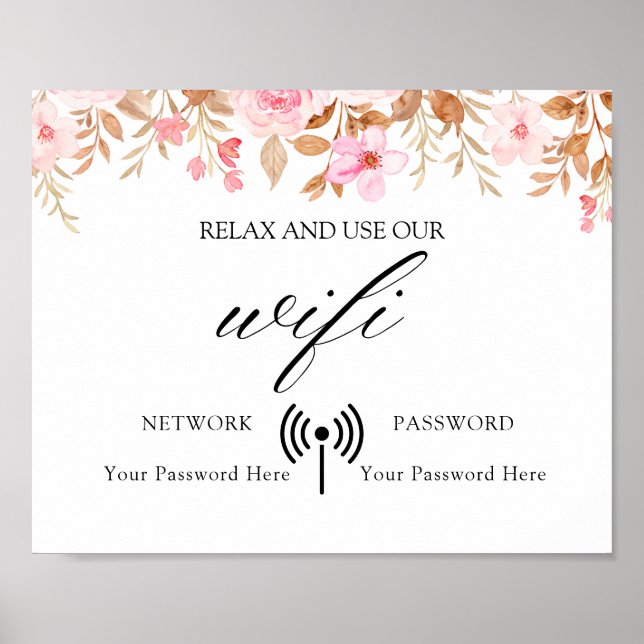 Poster minimal Boho Floral Mariage Wifi (Devant)