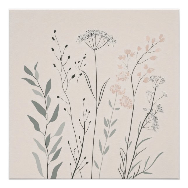 Poster Minimal Botanical Wall Art – Soft Wildflower (Devant)