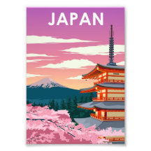 Poster minimal de voyage du mont Fuji Vintage au J