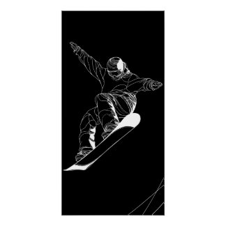 Poster Minimalist line art illustration of a snowboarder