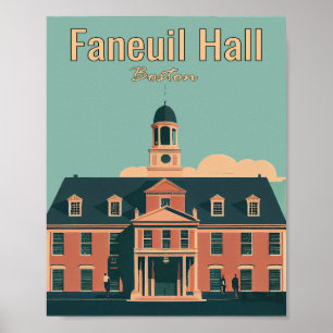Poster minimaliste d'art Faneuil Hall Boston