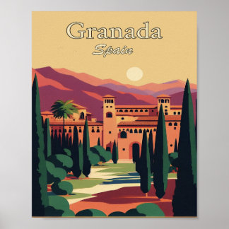 Poster minimaliste d'art Vintage Granada Espagne