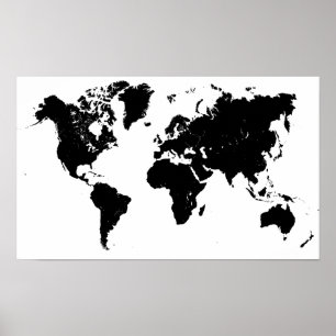 Poster minimaliste de carte du monde noir et blanc