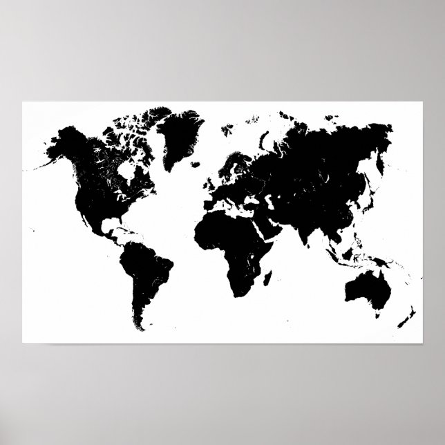 Poster minimaliste de carte du monde noir et blanc (Devant)