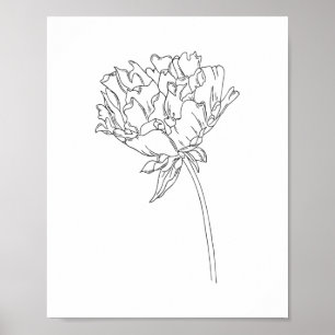 Poster minimaliste de dessin de trait de la fleur