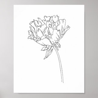 Poster minimaliste de dessin de trait de la fleur