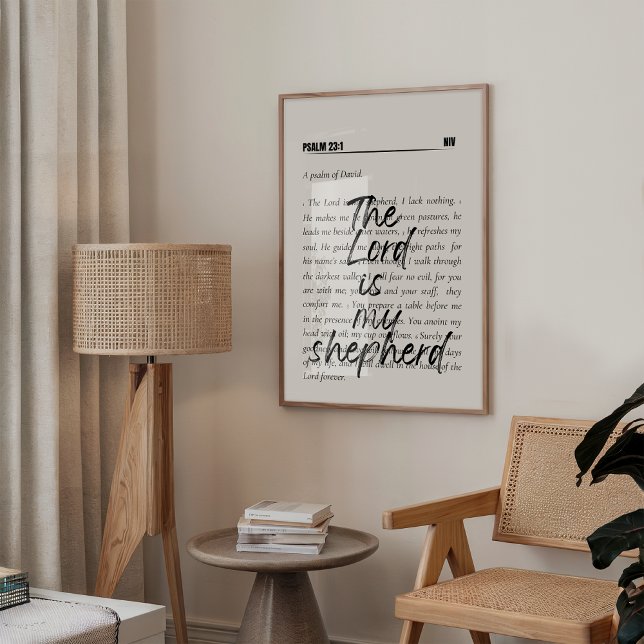 Poster minimaliste Psaume 23 (Psalm 23 minimalist typography poster featuring the beloved verse “The Lord is my shepherd”.)