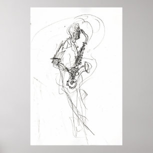 Poster minimaliste saxophoniste - Croquis Abstrait