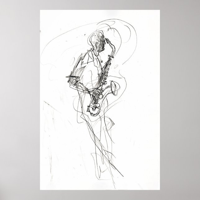 Poster minimaliste saxophoniste - Croquis Abstrait (Devant)