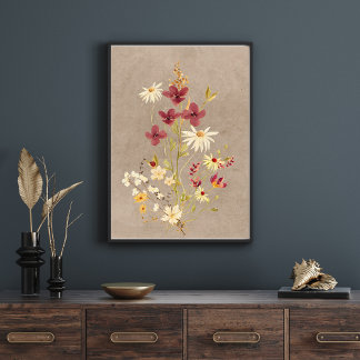 Poster minimaliste vintage Boho Style Fleur sauvag