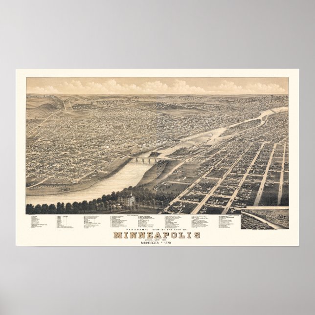 Poster Minneapolis MN Carte panoramique NUMÉRIQUEMENT REM (Devant)