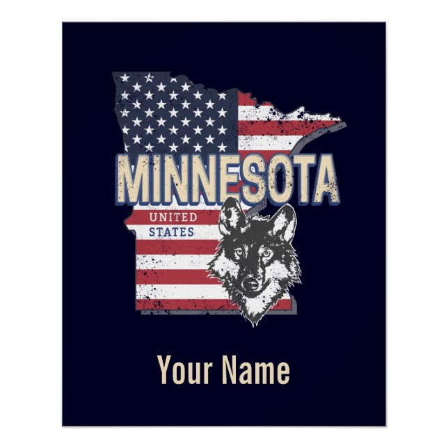 Poster Minnesota State États-Unis Carte Vintage USA (Devant)