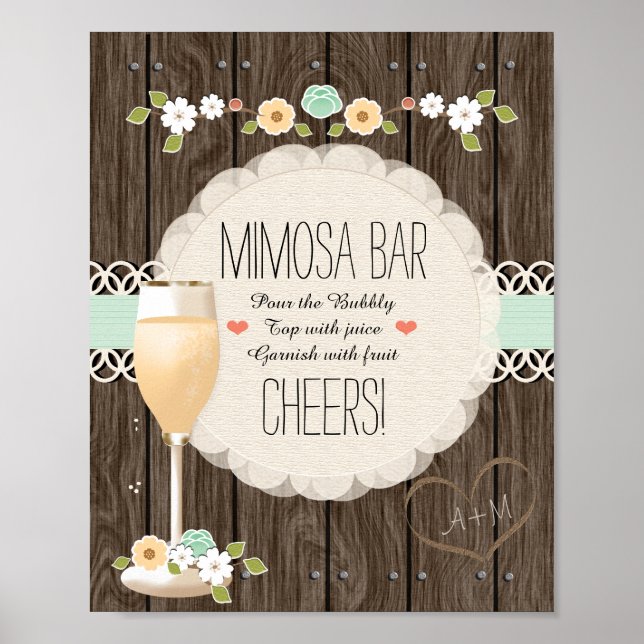 Poster Mint Boho Rustic Mariage Fête des mariées Mimosa B (Devant)