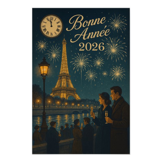 Poster Minuit à Paris – Compte à rebours jusqu'à 2026 (Devant)