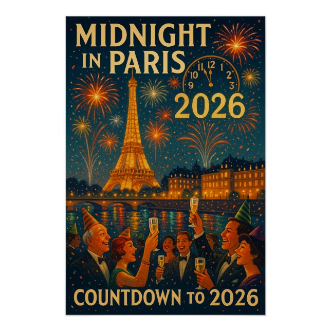 Poster Minuit à Paris – Compte à rebours jusqu'à 2026 (Devant)