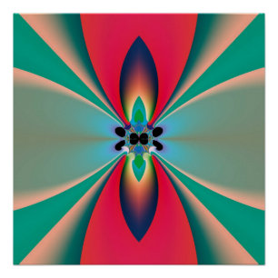 Poster Miroir de symétrie abstrait en corail sarcelle Art