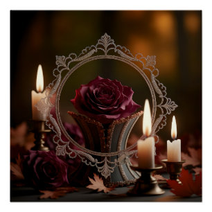 Poster Miroir Victorien Orné Rose Violette à la Lumière d